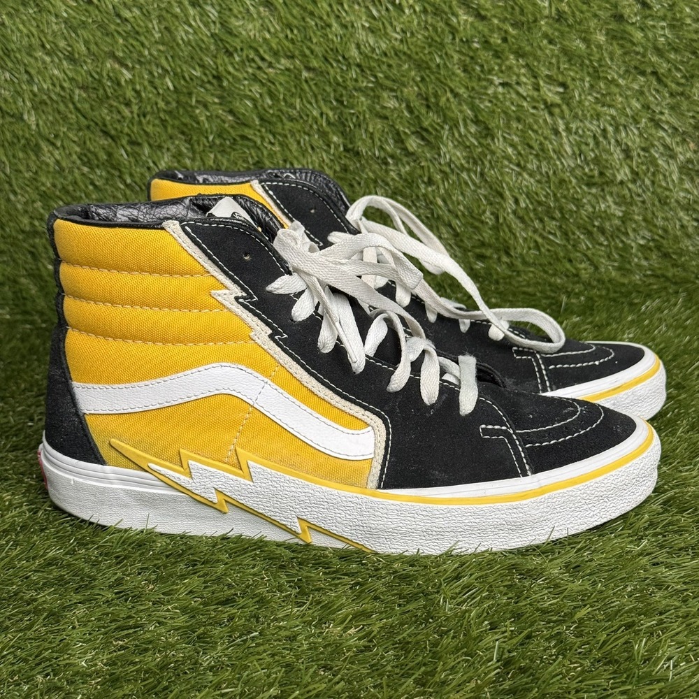 Vans Sk8-Hi Bolt Mens Size 9.5 Black Yellow High Top Skateboard Shoes Sneakers